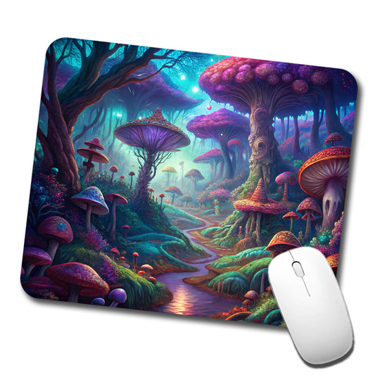 Psychedelic Fantasy Forest Vibrant Colors Low Profile Mouse Pad Mat