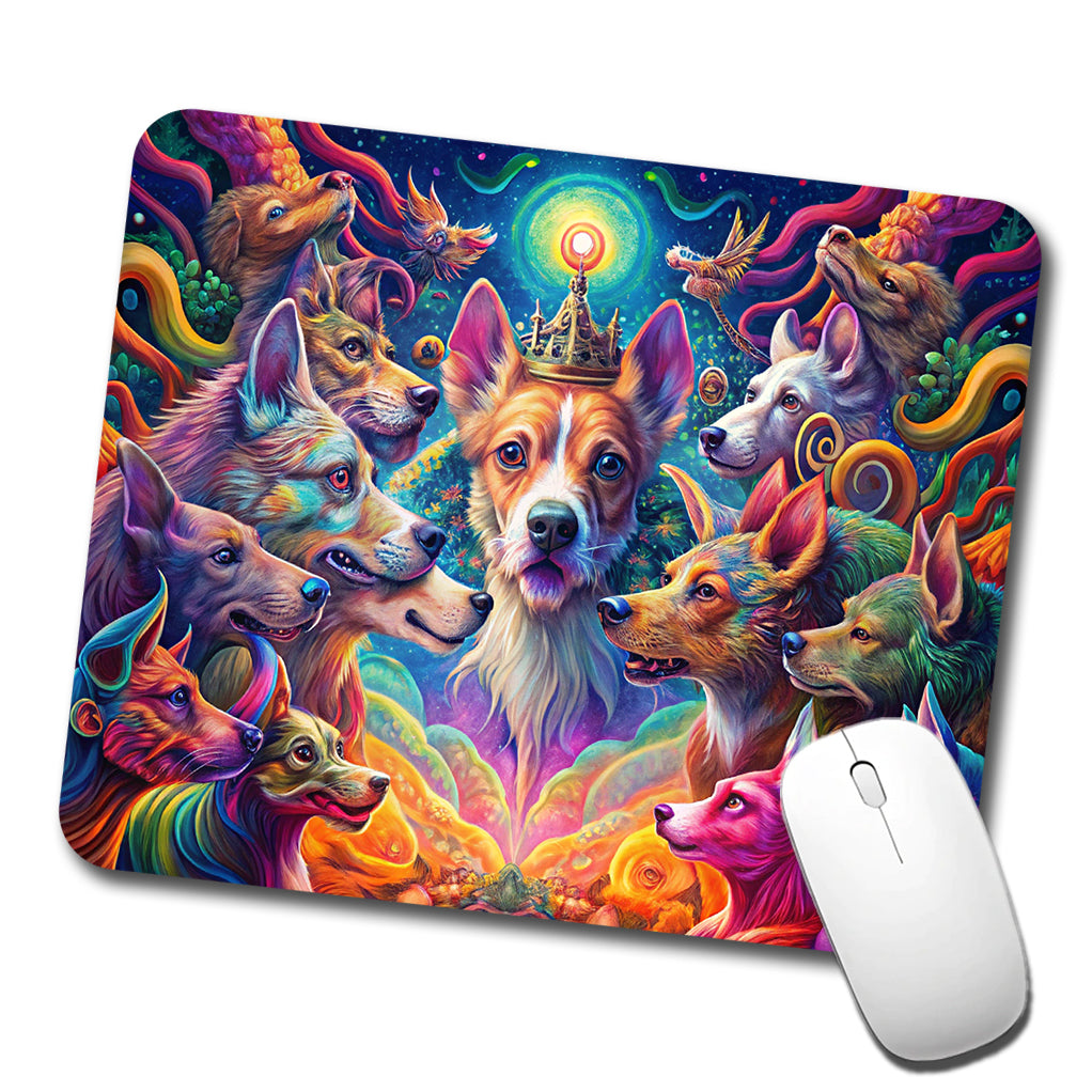 Psychedelic Lots of Dogs Vibrant Colors Low Profile Mouse Pad Mat