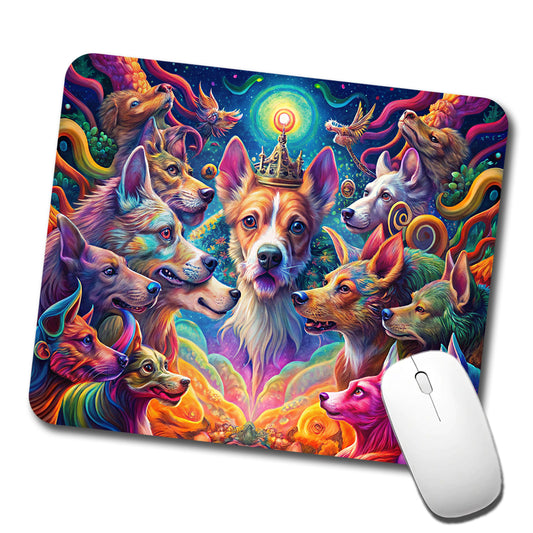 Psychedelic Lots of Dogs Vibrant Colors Low Profile Mouse Pad Mat