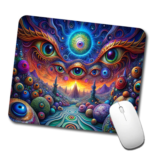 Psychedelic Lots of Eyes Vibrant Colors Low Profile Mouse Pad Mat