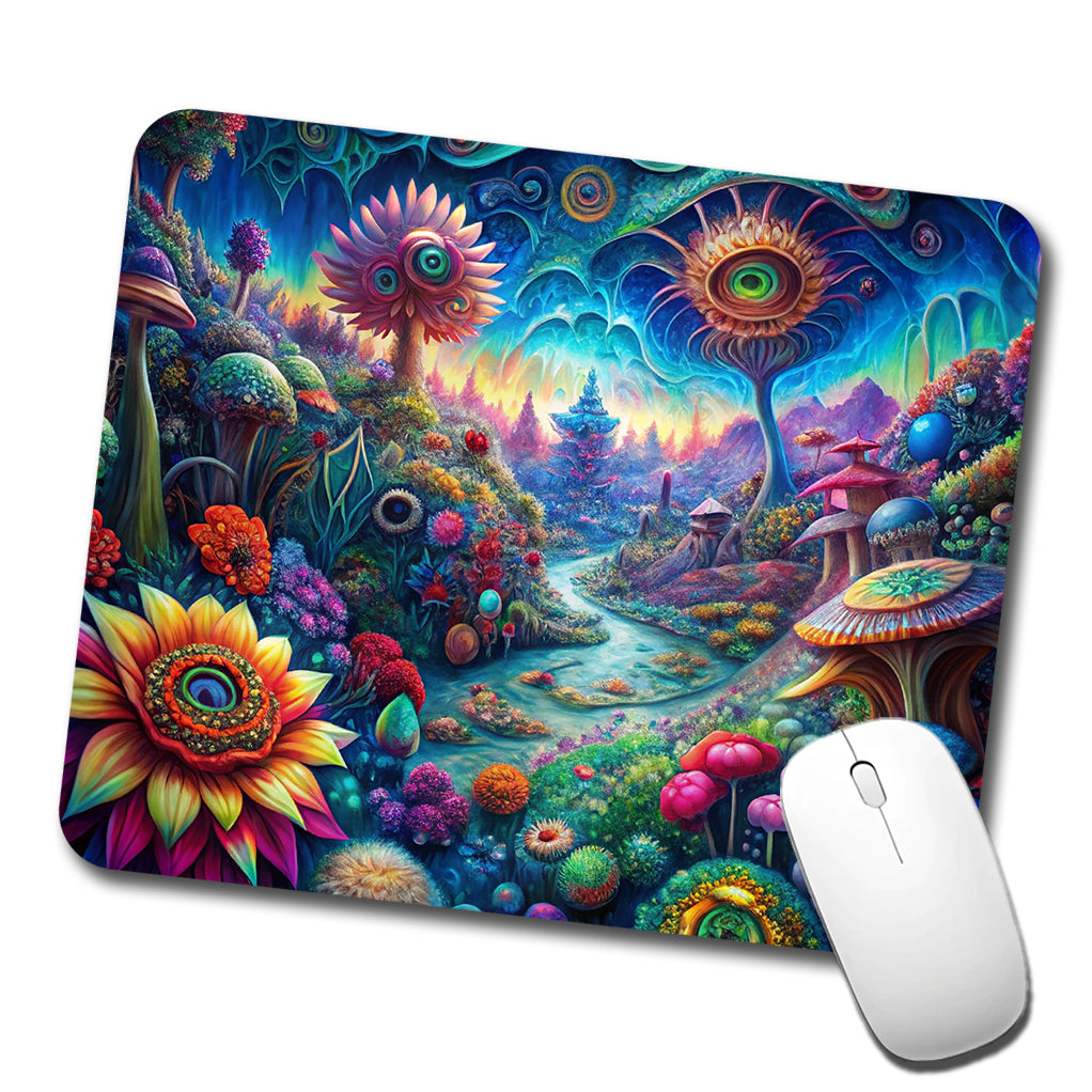 Psychedelic Lots of Flowers Vibrant Colors Low Profile Mouse Pad Mat