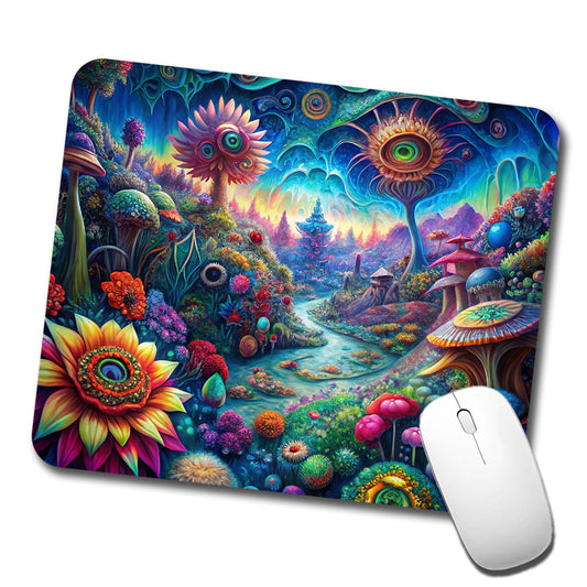 Psychedelic Lots of Flowers Vibrant Colors Low Profile Mouse Pad Mat