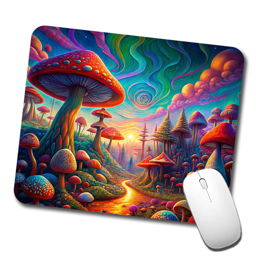 Psychedelic Lots of Mushrooms Vibrant Colors Low Profile Mouse Pad Mat
