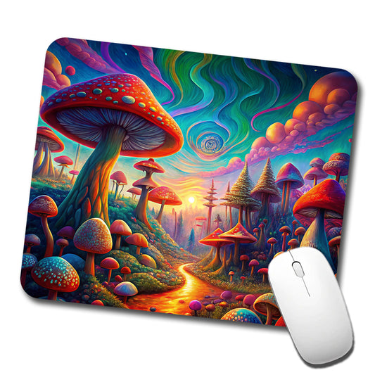 Psychedelic Lots of Mushrooms Vibrant Colors Low Profile Mouse Pad Mat