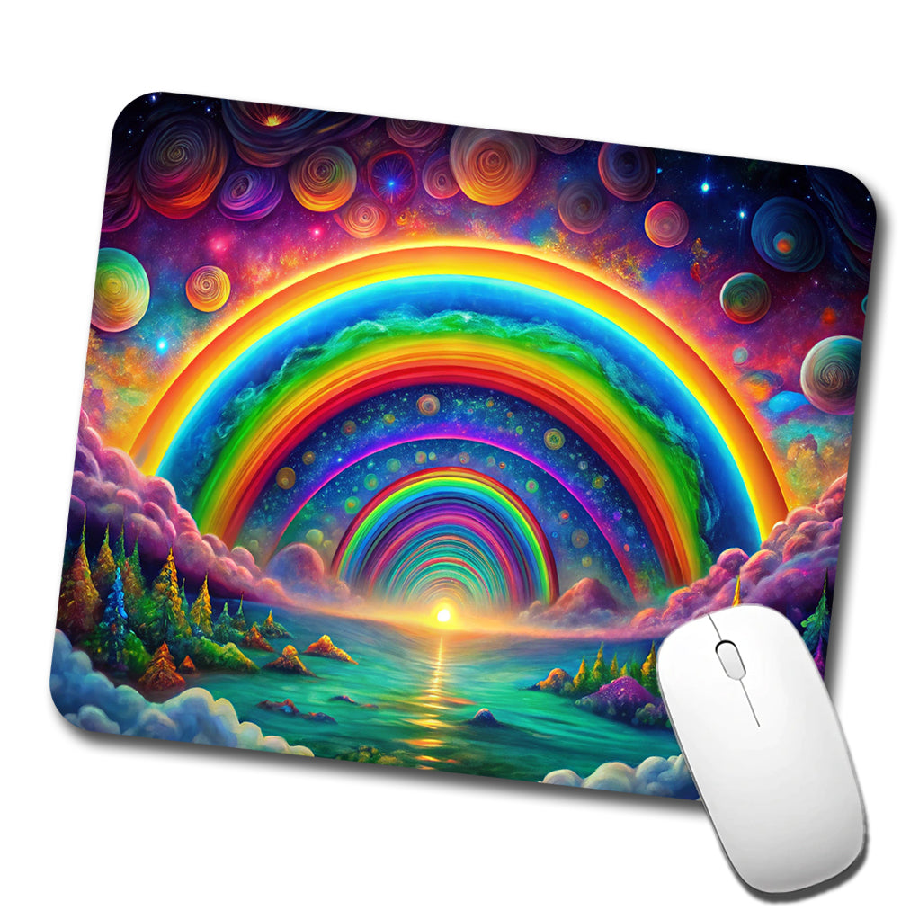 Psychedelic Lots of Rainbows Colors Low Profile Mouse Pad Mat