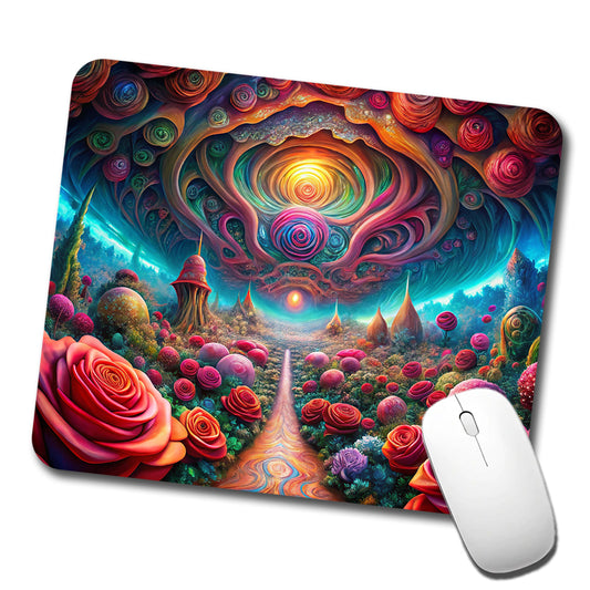 Psychedelic Lots of Roses Vibrant Colors Low Profile Mouse Pad Mat