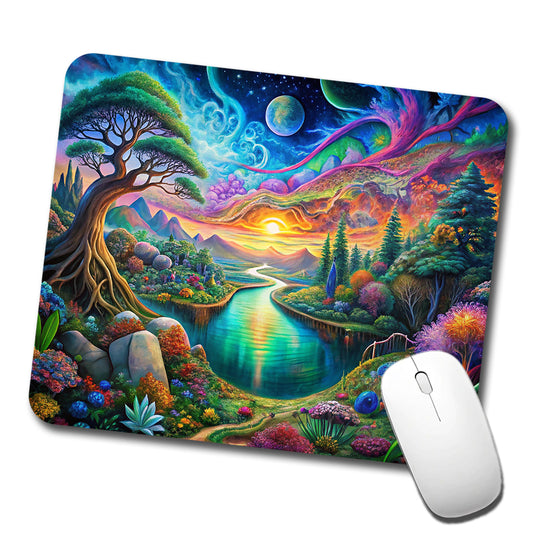 Psychedelic Nature Lake Vibrant Colors Low Profile Mouse Pad Mat