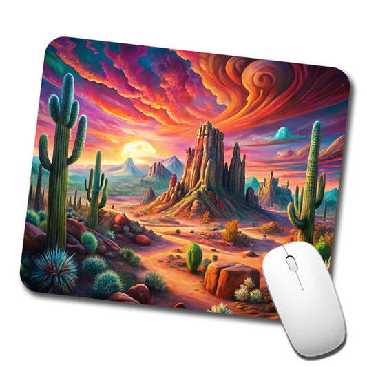 Psychedelic Southwest Desert Scene Low Profile Mouse Pad Mat