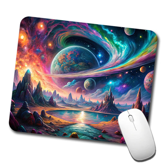 Psychedelic Space Galaxy Planet Vibrant Colors Low Profile Mouse Pad Mat