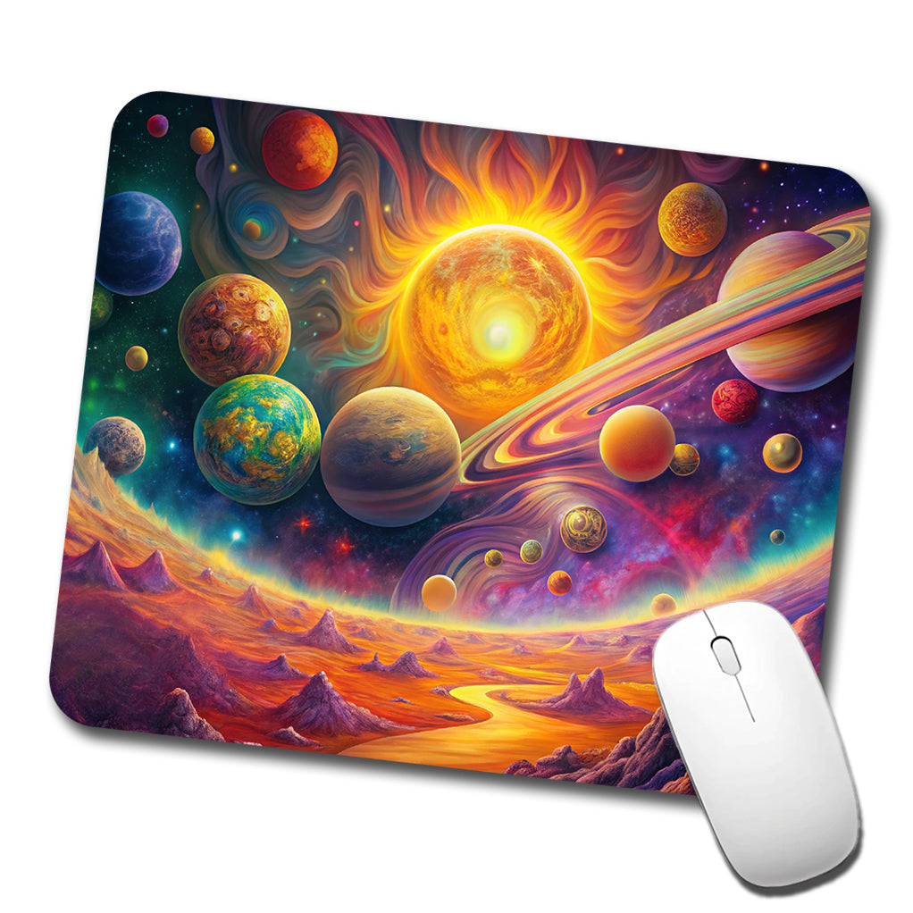 Psychedelic Sun And Planets Solar System Low Profile Mouse Pad Mat