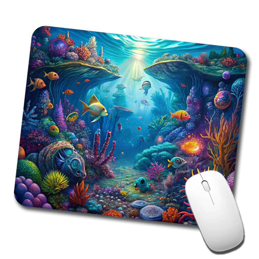 Psychedelic Underwater Ocean Scene Low Profile Mouse Pad Mat