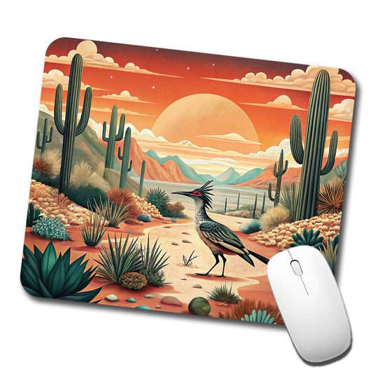 Southwestern Desert Sunrise Roadrunner Design Low Profile Mouse Pad Mat