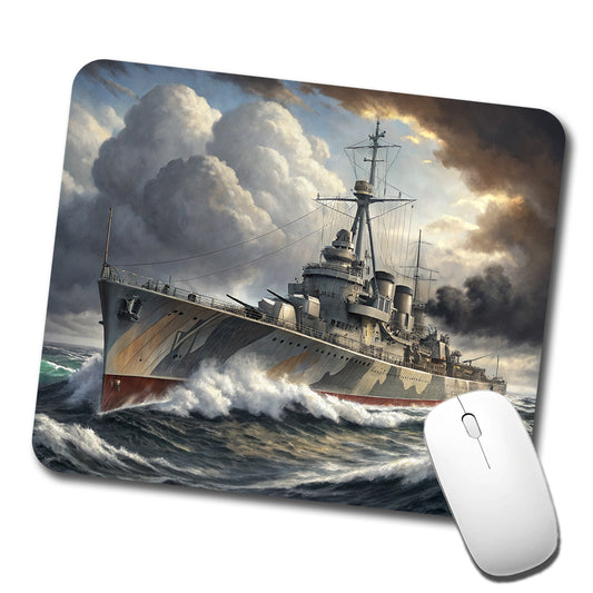 WWII Destroyer at Sea Low Profile Mouse Pad Mat