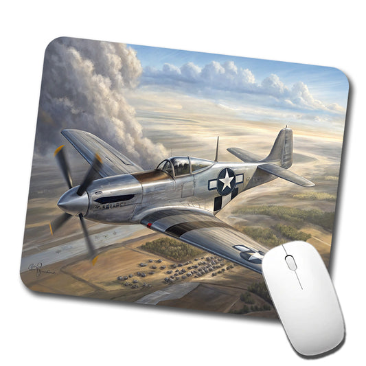 WWII Mustang Fighter Plane In Flight Low Profile Mouse Pad Mat