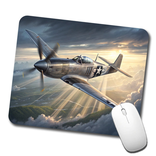 WWII Mustang US Air Force Fighter Plane In Flight Low Profile Mouse Pad Mat