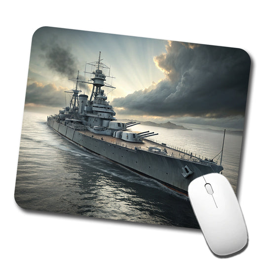 WWII US Navy Battleship At Sea Low Profile Mouse Pad Mat