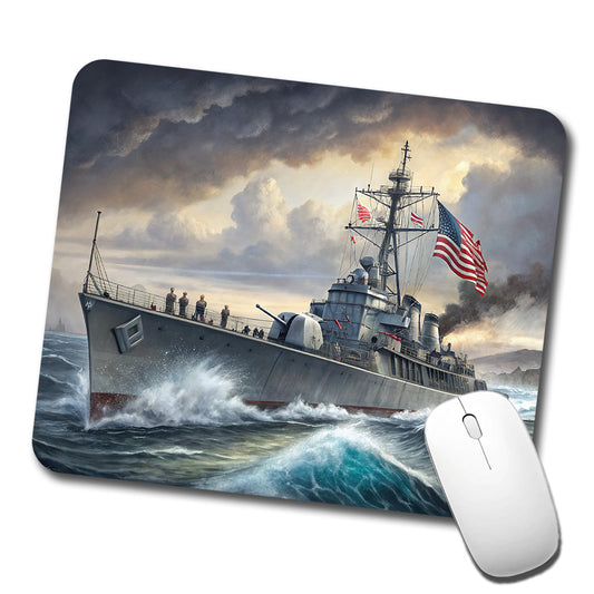 WWII US Navy Destroyer at Sea Low Profile Mouse Pad Mat