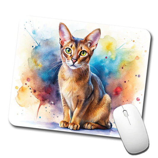 Abyssinian Cat Watercolor Style Low Profile Mouse Pad Mat