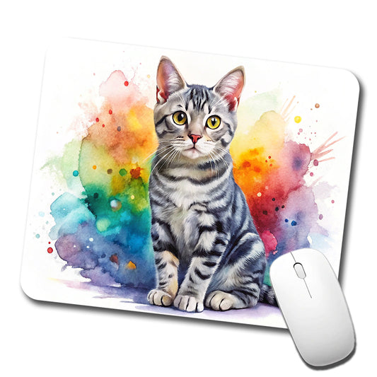 American Shorthair Cat Watercolor Style Low Profile Mouse Pad Mat