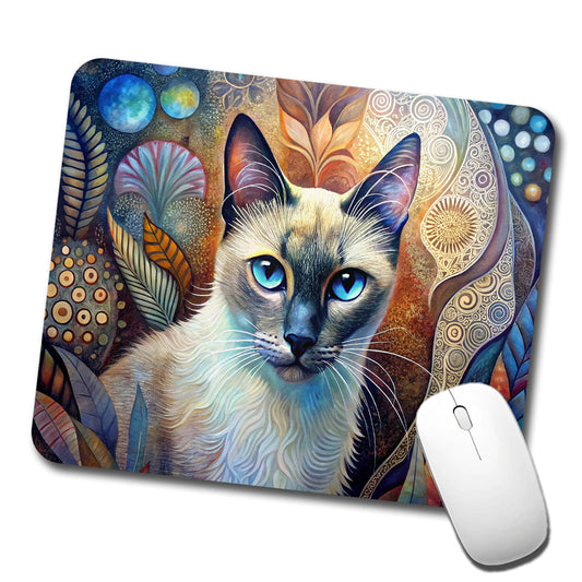 Balinese Cat Abstract Art Low Profile Mouse Pad Mat