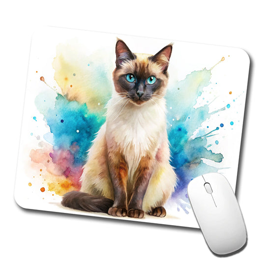 Balinese Cat Watercolor Style Low Profile Mouse Pad Mat
