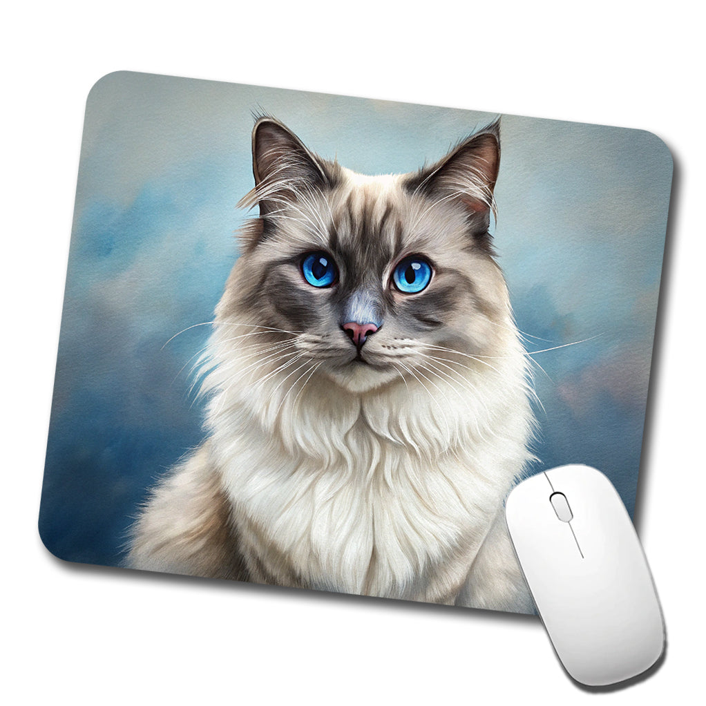 Birman Cat Illustration Low Profile Mouse Pad Mat
