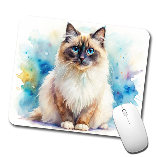 Birman Cat Watercolor Style Low Profile Mouse Pad Mat