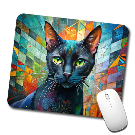 Bombay Black Cat Abstract Art Low Profile Mouse Pad Mat