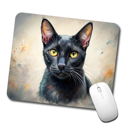 Bombay Black Cat Illustration Low Profile Mouse Pad Mat