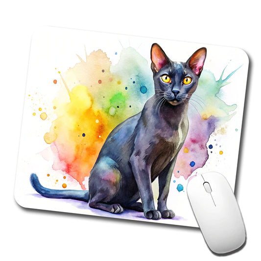 Bombay Black Cat Watercolor Style Low Profile Mouse Pad Mat