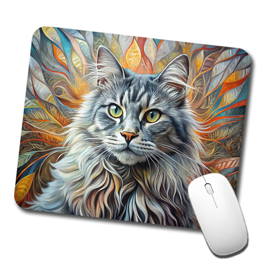 British Longhair Gray Cat Abstract Art Low Profile Mouse Pad Mat