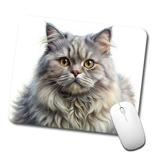 British Longhair Gray Cat Illustration Low Profile Mouse Pad Mat