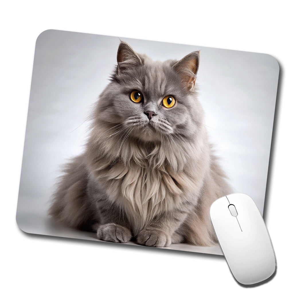 British Longhair Gray Cat Photo Low Profile Mouse Pad Mat