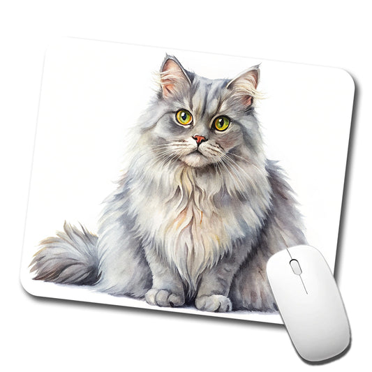 British Longhair Gray Cat Watercolor Style Low Profile Mouse Pad Mat