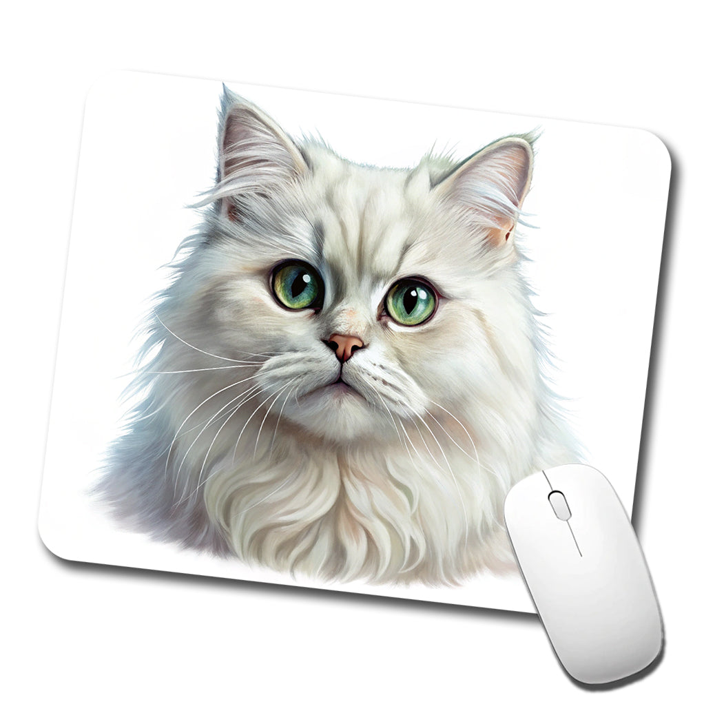 British Longhair White Cat Illustration Low Profile Mouse Pad Mat