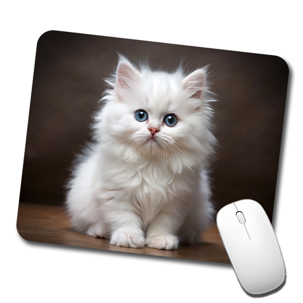 British Longhair White Cat Kitten Photo Low Profile Mouse Pad Mat