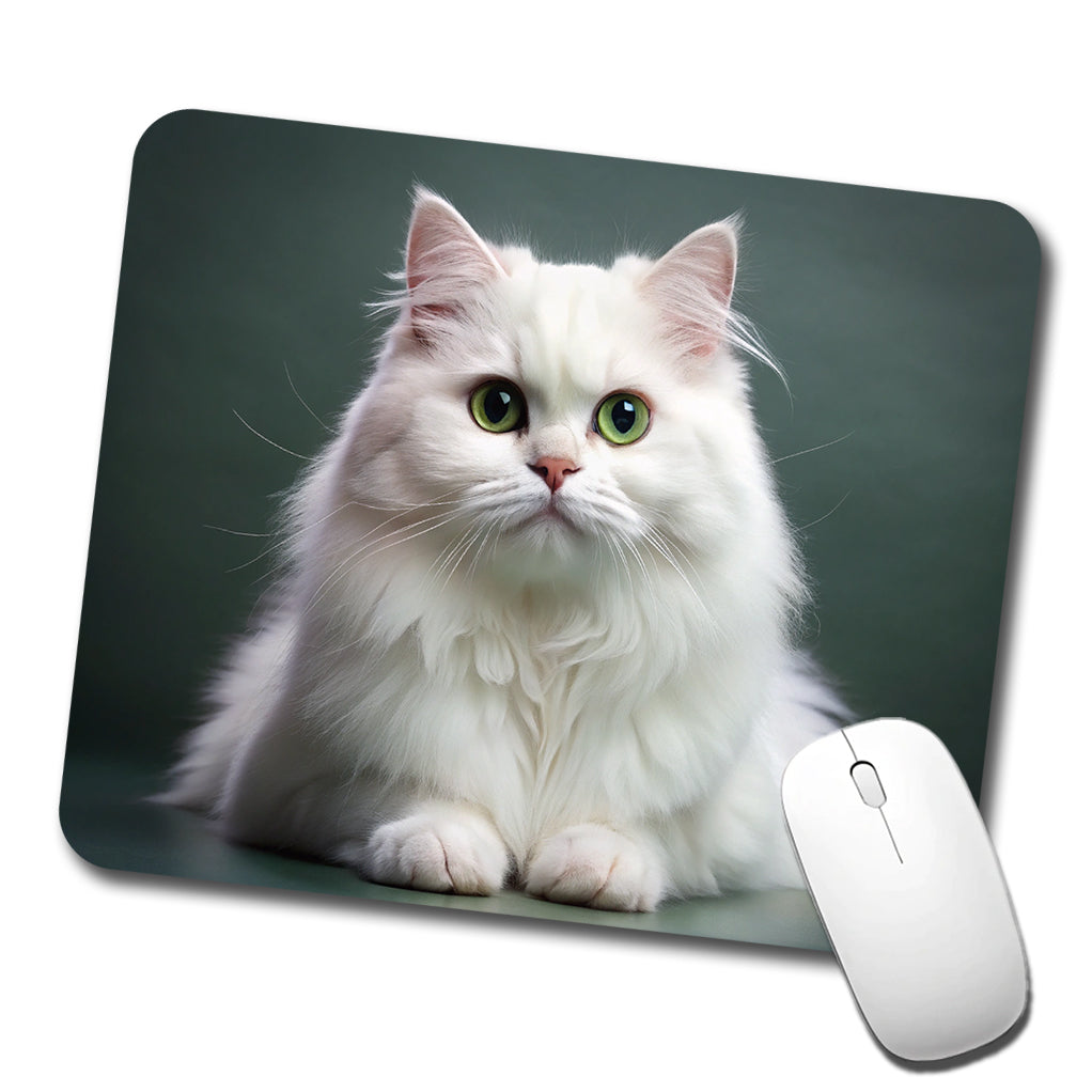 British Longhair White Cat Photo Low Profile Mouse Pad Mat