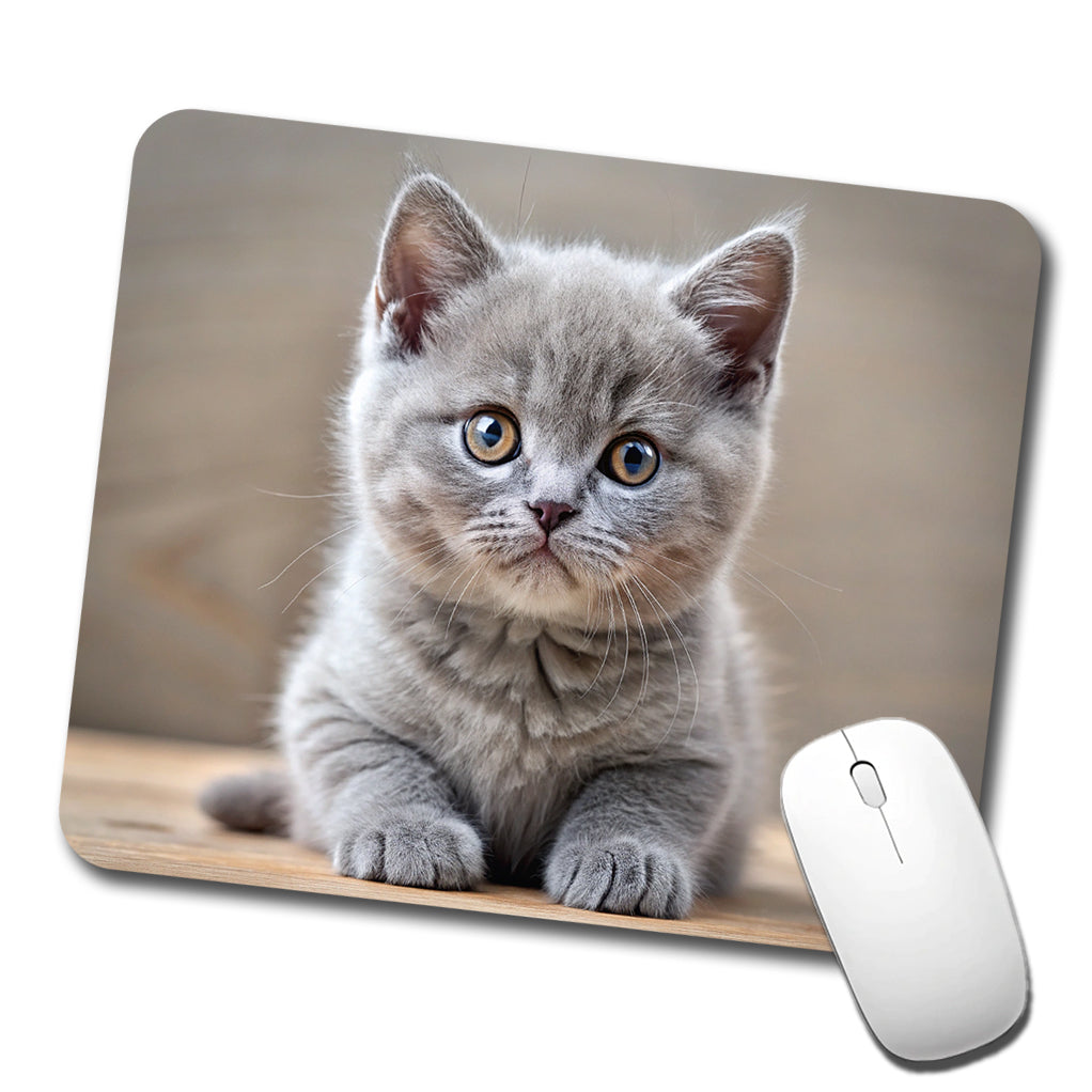 British Shorthair Gray Cat Kitten Photo Low Profile Mouse Pad Mat