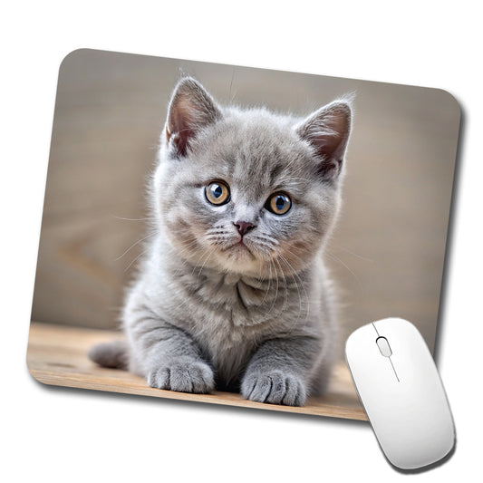 British Shorthair Gray Cat Kitten Photo Low Profile Mouse Pad Mat