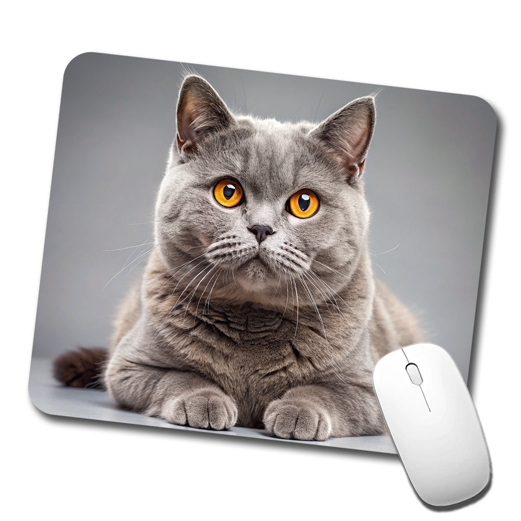 British Shorthair Gray Cat Photo Low Profile Mouse Pad Mat