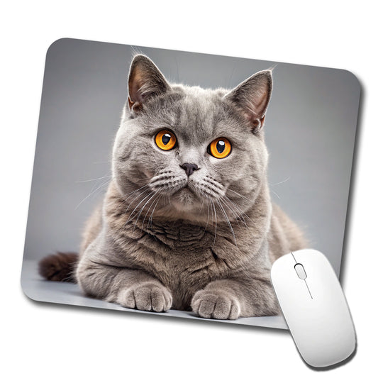 British Shorthair Gray Cat Photo Low Profile Mouse Pad Mat