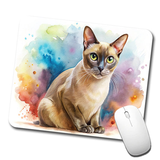 Burmese Cat Watercolor Style Low Profile Mouse Pad Mat