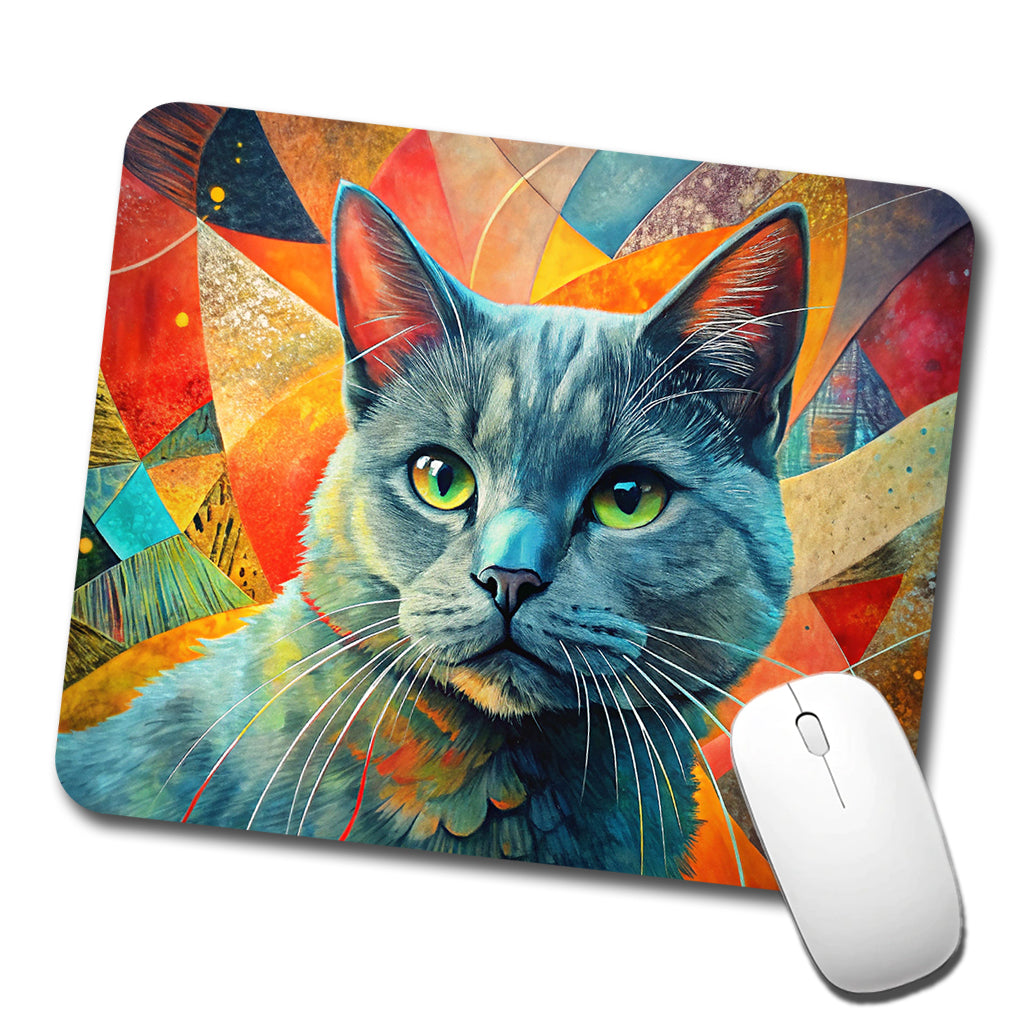 Chartreux Cat Abstract Art Low Profile Mouse Pad Mat