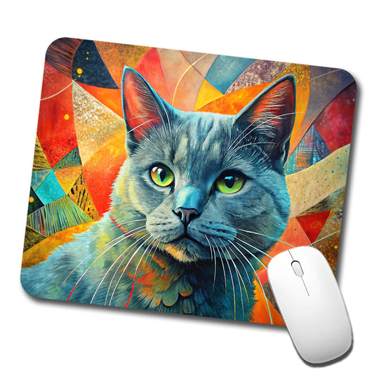 Chartreux Cat Abstract Art Low Profile Mouse Pad Mat