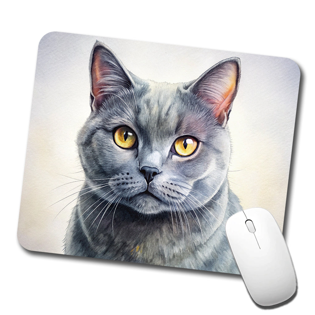 Chartreux Cat Illustration Low Profile Mouse Pad Mat