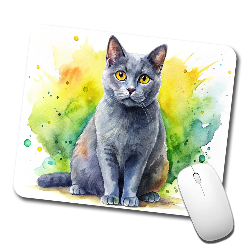 Chartreux Cat Watercolor Style Low Profile Mouse Pad Mat