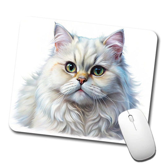 Classic Persian White Cat Illustration Low Profile Mouse Pad Mat