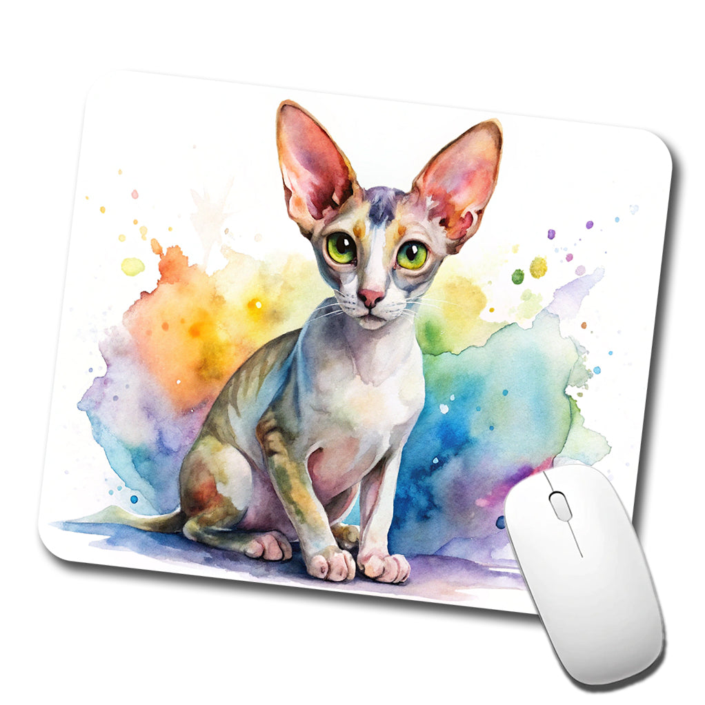 Cornish Rex Cat Watercolor Style Low Profile Mouse Pad Mat