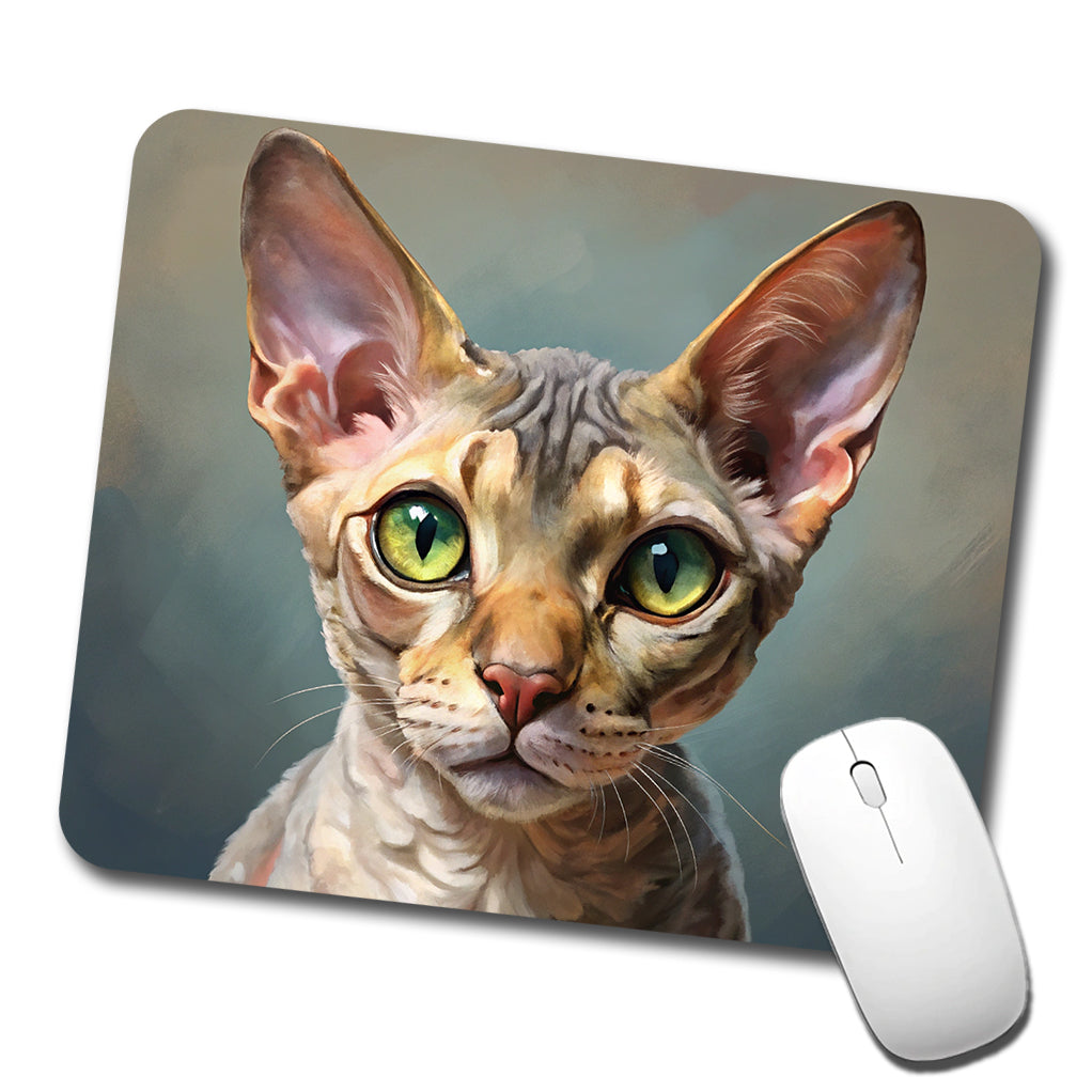 Devon Rex Cat Illustration Low Profile Mouse Pad Mat