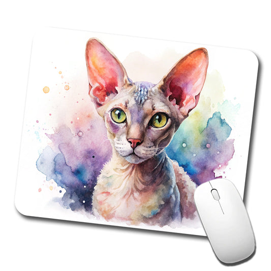 Devon Rex Cat Watercolor Style Low Profile Mouse Pad Mat